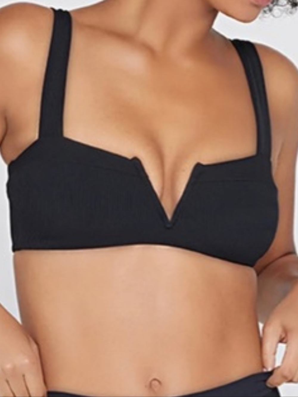 L *space Black Ribbed Bikini Top with Wide Straps